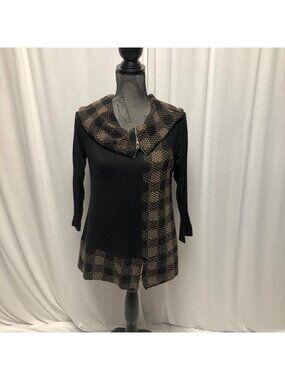Creation Top Womens Size Small Black Brown Stretch Textured Cowl Neck Sweater